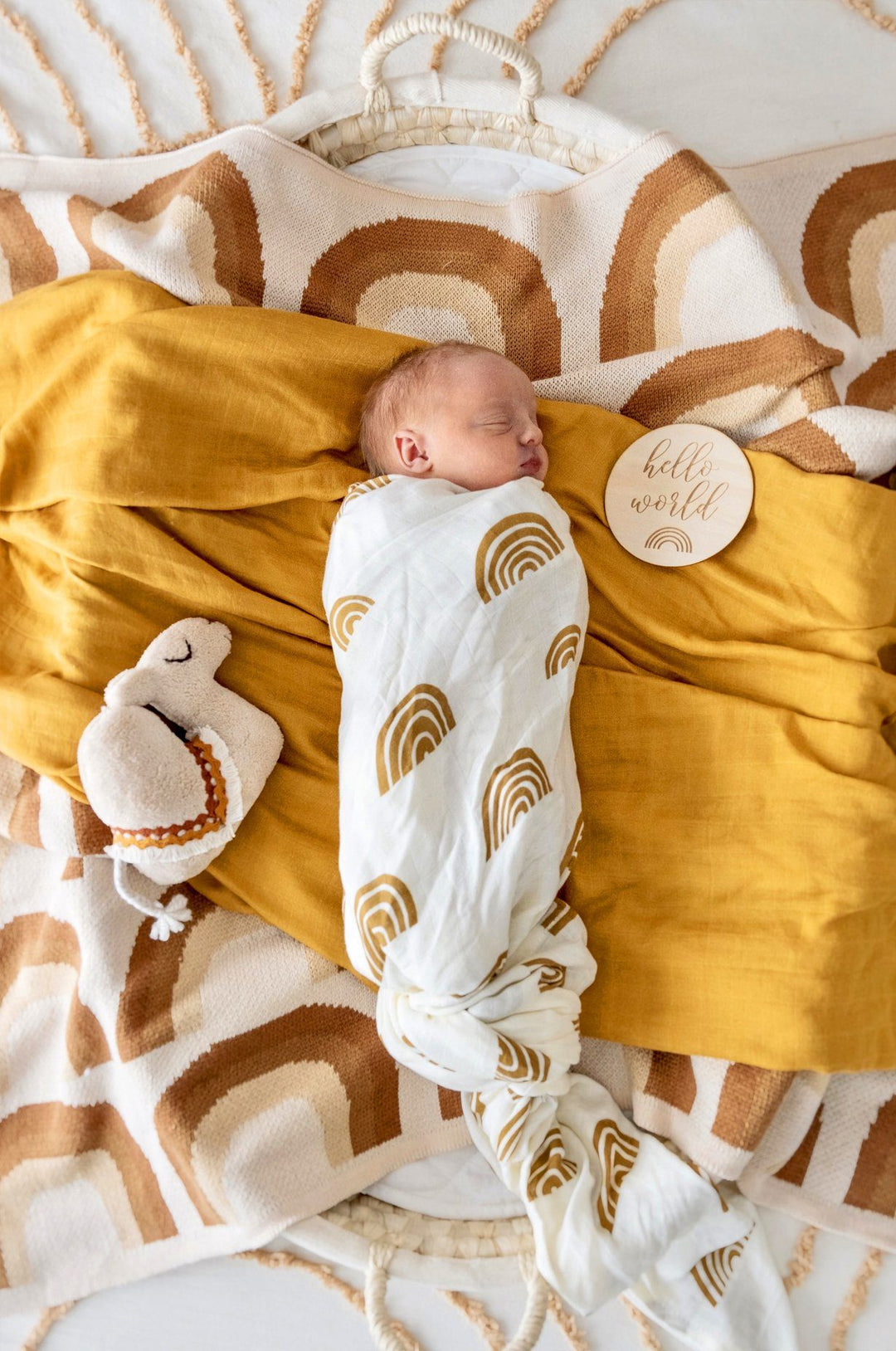 Kiin Organic Bamboo Cotton Muslin Swaddle - Rainbow Ivory & Umber