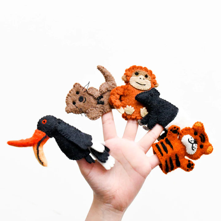 Asian Tropical Rainforest Animals Felt Finger Puppet Set