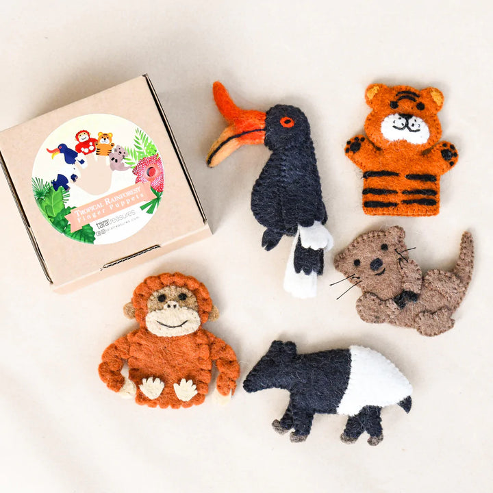 Asian Tropical Rainforest Animals Felt Finger Puppet Set